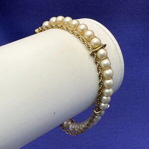 VTG Goldette NY Gold-Tone & Faux Pearl Bracelet